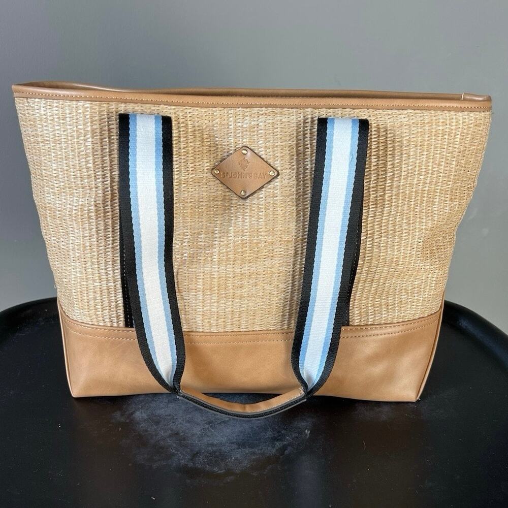 St John's Bay Woven Rattan Nautical Tote Bag Purse